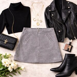 BLANKNYC 100% Leather Mini Skirt Womens 26 Gray Suede A-Line Edgy